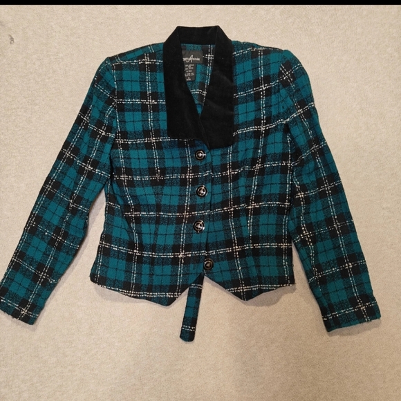 Positive Attitude Vintage 2-Piece Black & Blue Open Jacket & Top And Pants 6P - Picture 1 of 8